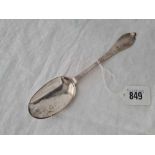 A Queen Ann trifed spoon with rat tail bowl and engraved with the date 1708, maker GC? The crown