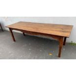 18thC Ash kitchen table with small drawer to frieze on square tapering legs 8' long x 34" x 30" high