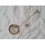 A Victorian Onslow pattern sifter spoon, marks rubbed, 41g