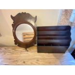 Stationery rack and a mahogany framed mirror