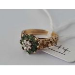 A Emerald and diamond ring 9ct size J 3.1 gms