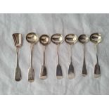 A group of seven 19th Century salt spoons, 1834, 36 etc., 90g