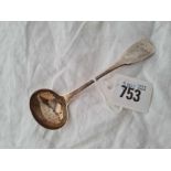 An Exeter silver cream ladle, fiddle pattern, 1825 by I Parkin