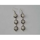 A pair of moonstone drop silver earrings