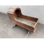 18thC oak cradle with canopy and metal liner for logs