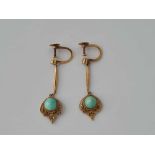 A pair of antique blue stone earrings 15ct gold 2.9 gms