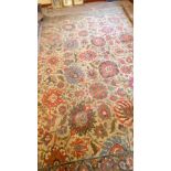 Antique Oriental carpet with flower heads 12' x 12' cut but complete