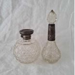Two scent bottles, one with hinged cover, Birmingham 1911, the other 1906 both A/F
