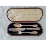 A boxed three piece christening set, London 1854 by GA