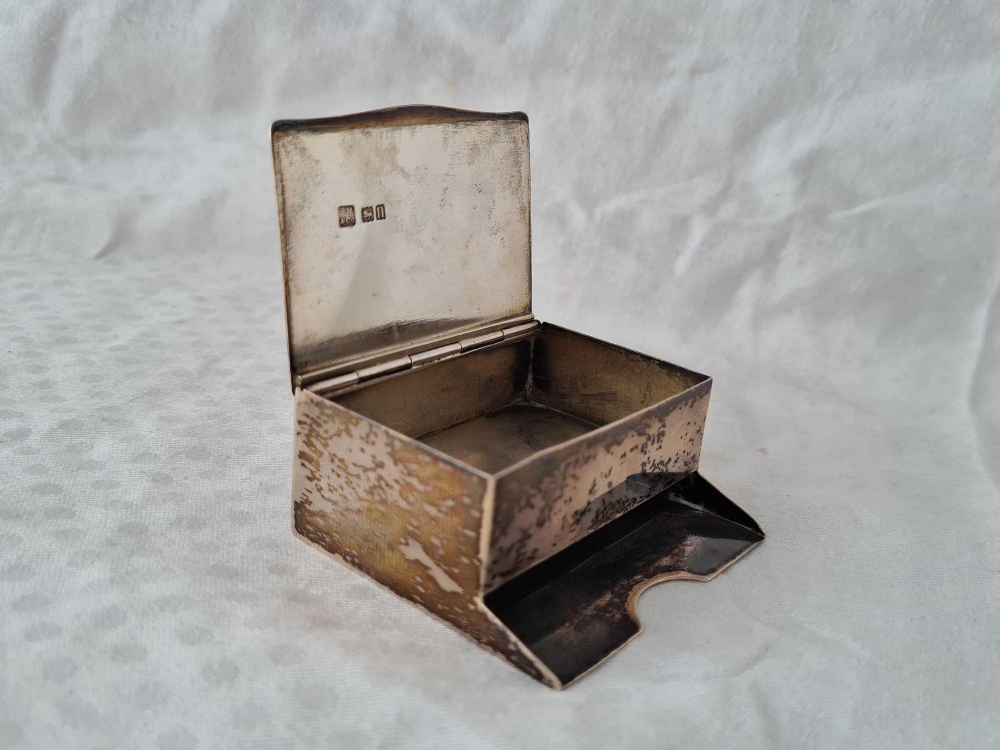 An unusual match box holder with hinged cover and noteresses under, 2.5” wide, London 1908 by SN&Co, - Image 4 of 5