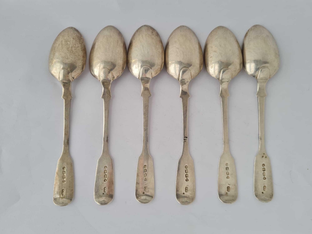 A set of six Victorian fiddle pattern teaspoons, London 1874 by HH, 149 g. - Image 2 of 3