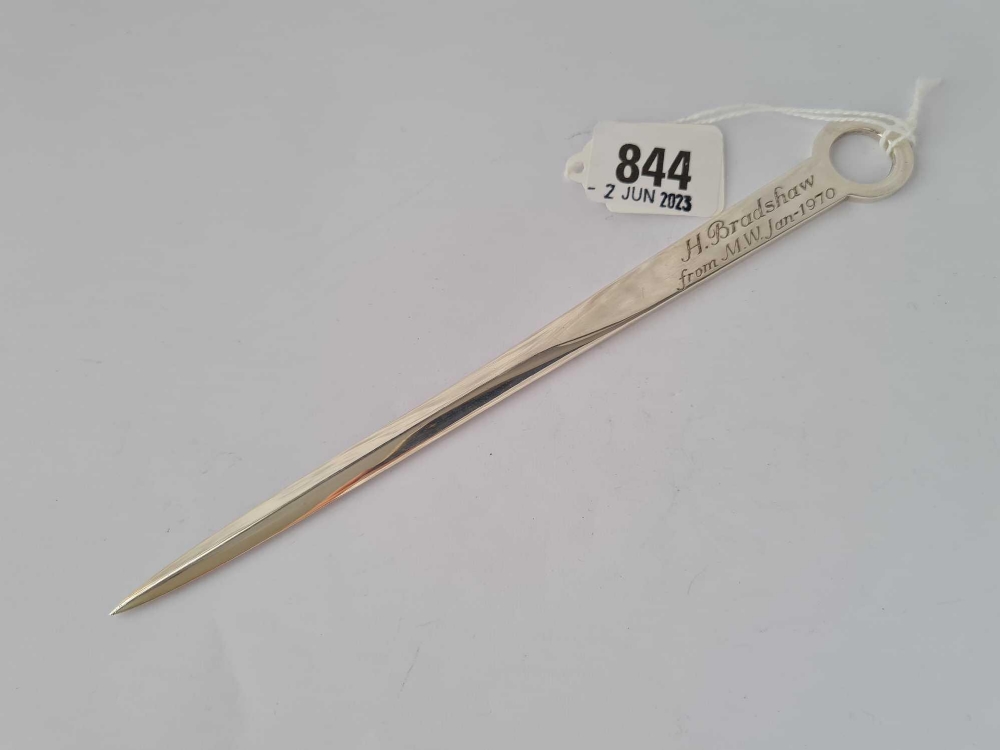A meat scewer with tapering blade, 8.5” long, (inscribed on reverse) Sheffield 1969, 57 g.