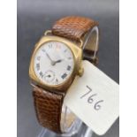 A Zenith wrist watch, 9ct, with seconds dial and leather strap