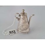 A Dutch miniature of a coffee pot with embossed decoration, 2.5” high