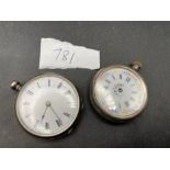 Two ladies silver fob watches, one no loop or hands