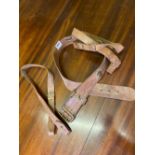 Three brass mounted leather belts