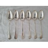 A set of six crested OE pattern table spoons, London 1801 by Eley & Fern, 323g