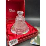 A Waterford crystal glass bell on stand, fitted box