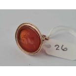 Antique Victorian gold seal set with a carnelian with an intaglio of a Greek goddess