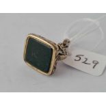 69. Antique Victorian chased seal in pinchbeck set with a green gem