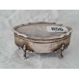 A shaped oval Jewellery box on four pad feet, 3 3/4" wide, Birmingham 1919