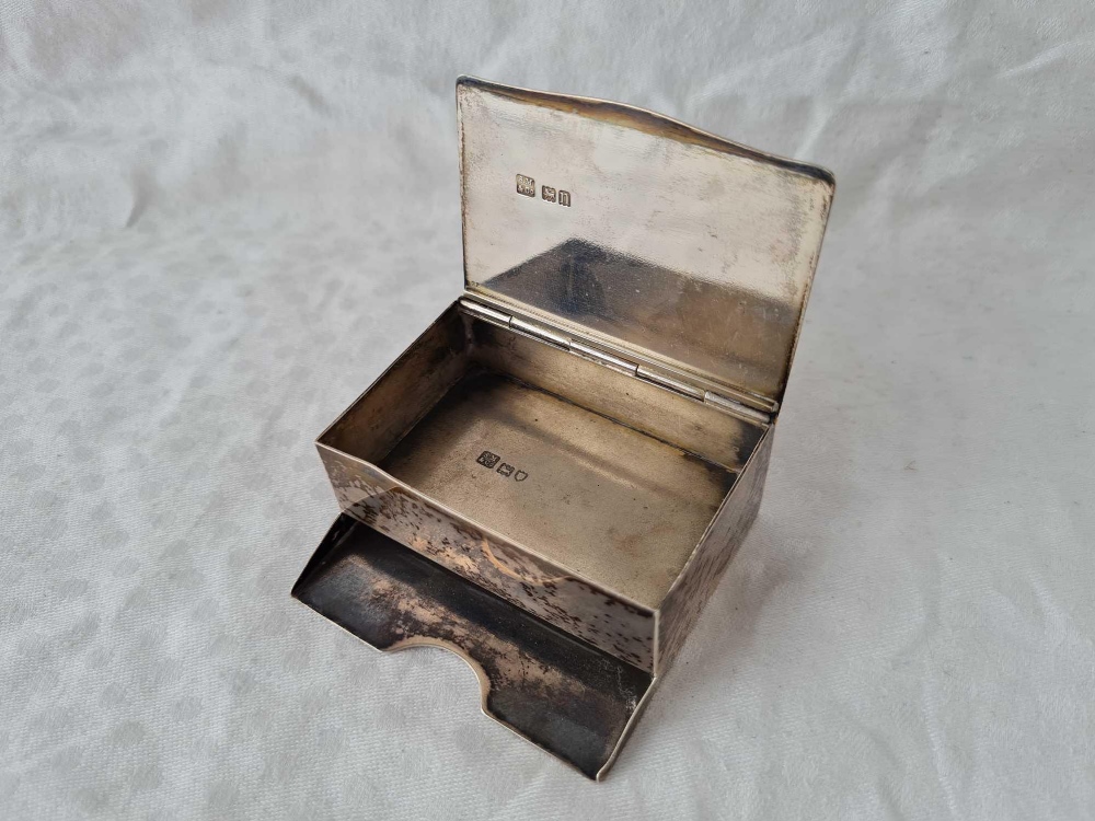 An unusual match box holder with hinged cover and noteresses under, 2.5” wide, London 1908 by SN&Co, - Image 2 of 5