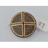 Antique Victorian tortoiseshell brooch with gold honeycomb pique, 28mm diameter