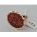 Antique Victorian large bell shape gold seal set with an oval carnelian with a stag surmounting a