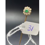 Very early Georgian Emerald and Pearl stick pin
