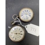 Two ladies silver fob watches, one with no seconds dial hand