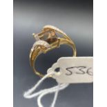 A lozenge shaped smokey quartz and diamond ring 9ct size U 2.4 gms