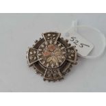 Antique Victorian gold on silver circular brooch with Maltese cross detail, hallmarked Birmingham