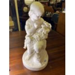 A large Copeland figure of a girl holding a dog entitled "Go to sleep", 18" high
