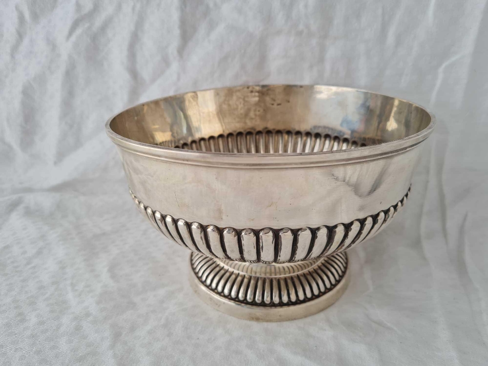 An Edwardian Rose bowl half fluted, plain, 8.5" diameter, Sheffield 1902 by Mapin & Webb, 555g