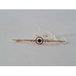 A diamond and sapphire Edwardian bar brooch 15ct gold 2.8 gms