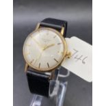 A GENTS LONGINES WRIST WATCH WITH SECONDS SWEEP, 9ct W/O but winder needs attention