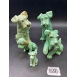 Five green Sylvac dogs, 5" high