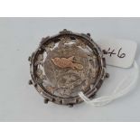 Antique Victorian silver circular brooch 38mm diameter, aesthetic design with ‘bird’ picked out in