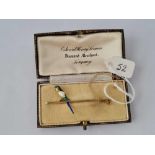 A pretty boxed Edwardian pearl and enamel parrot brooch 15ct gold 3.6 gms
