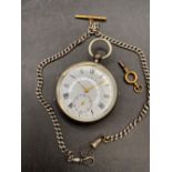 A gents silver pocket watch KAYS Worcester with silver albert and key