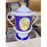 A Colebrook dale Campagna shaped vase painted with Royal Arms and Highgrove, Coronet to cover, 16"