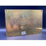 A brass door plaque for RN Brandwood MRCS, 12" wide
