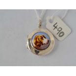 Silver locket pendant with enamelled dog