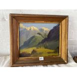 Oil Painting indistinctly signed Alpine Cacti, 10" x 13"