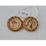 Antique Victorian double framed brooch containing two miniatures of Ladies