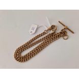 A ANTIQUE ROSE GOLD DOUBLE ALBERT CHAIN 9CT 16 INCH 42.7 GMS