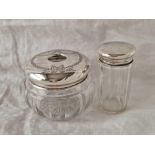 A festoon engraved jar with glass body, Birmingham 1917 and another