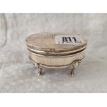 An oval ring box on four pad feet, 3" wide, Birmingham 1908 by S&B