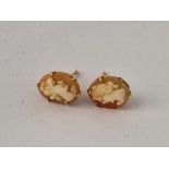 A pair of cameo ear studs 9ct
