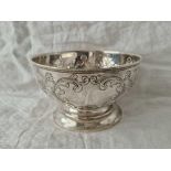 An Edwardian Rose bowl with plain cartouche within a scroll boarder, 7.5" diameter, Birmingham 1910,